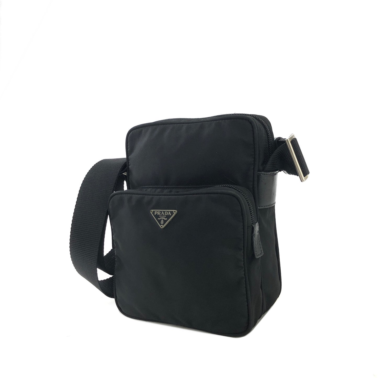 PRADA Triangle Logo Nylon Small Crossbody Shoulder bag Black Vintage w68v5d