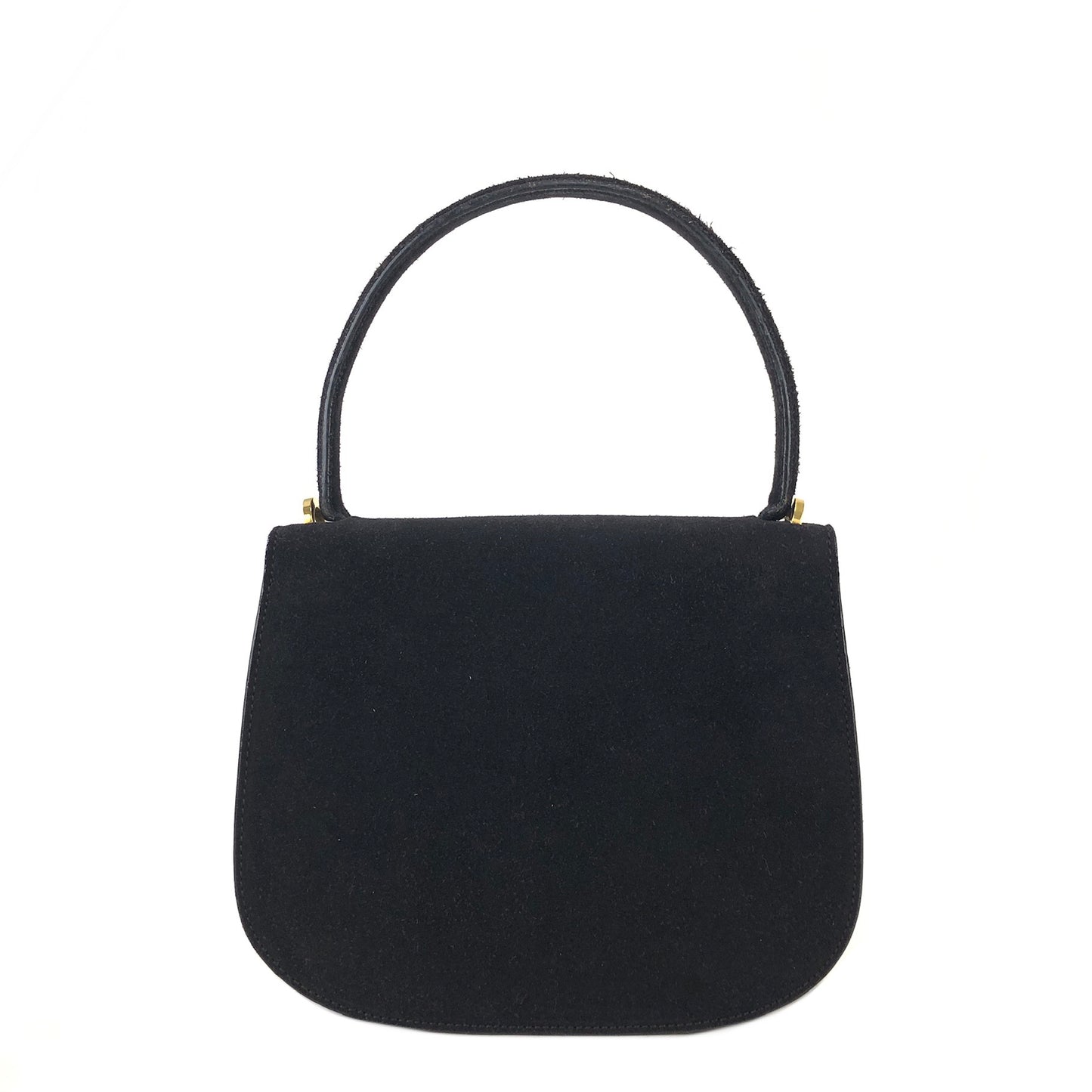 CELINE Horseshoe Suede Leather Two-way Handbag Shoulder bag Black Vintage 47tmub