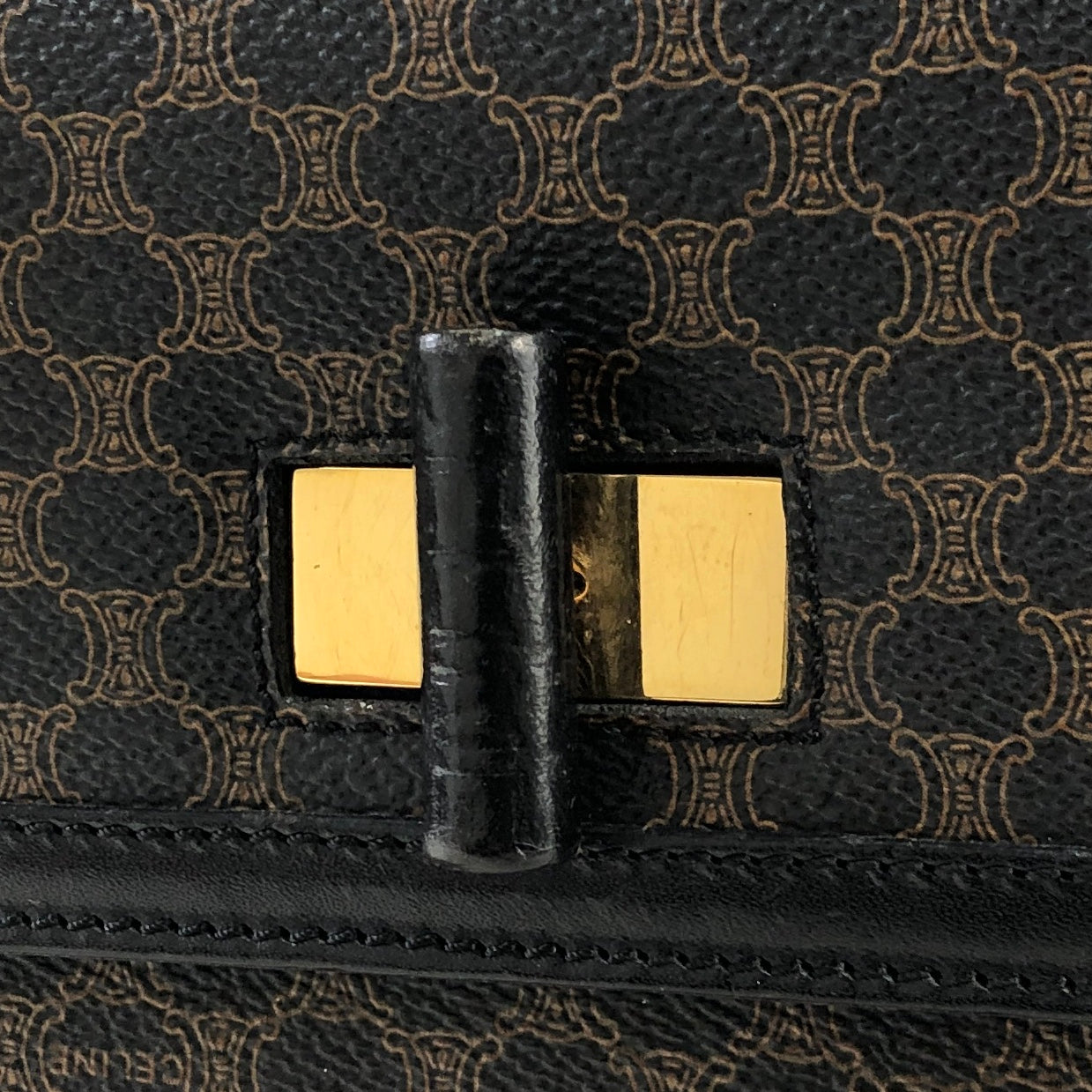 CELINE Macadam Logo Motif Charm Turn Lock Leather Two-way Handbag Shoulder bag Black Vintage cptypf