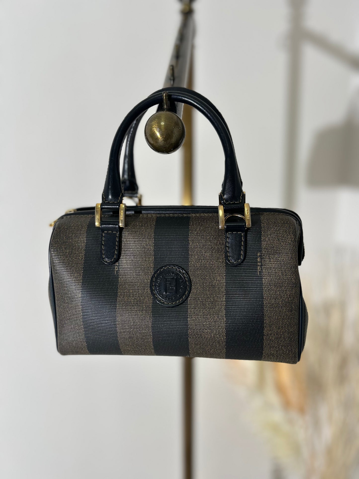 FENDI Zucca Logo Motif Two-way Handbag Shoulder bag Black Brown Vintage dmjg8y