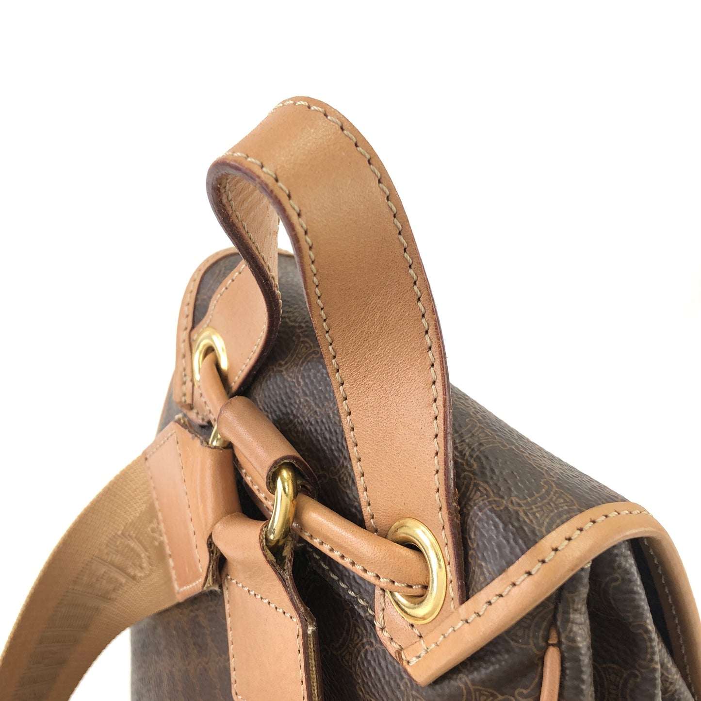 CELINE Macadam Gancini Logo Motif Leather Backpack Brown Vintage hcykdd