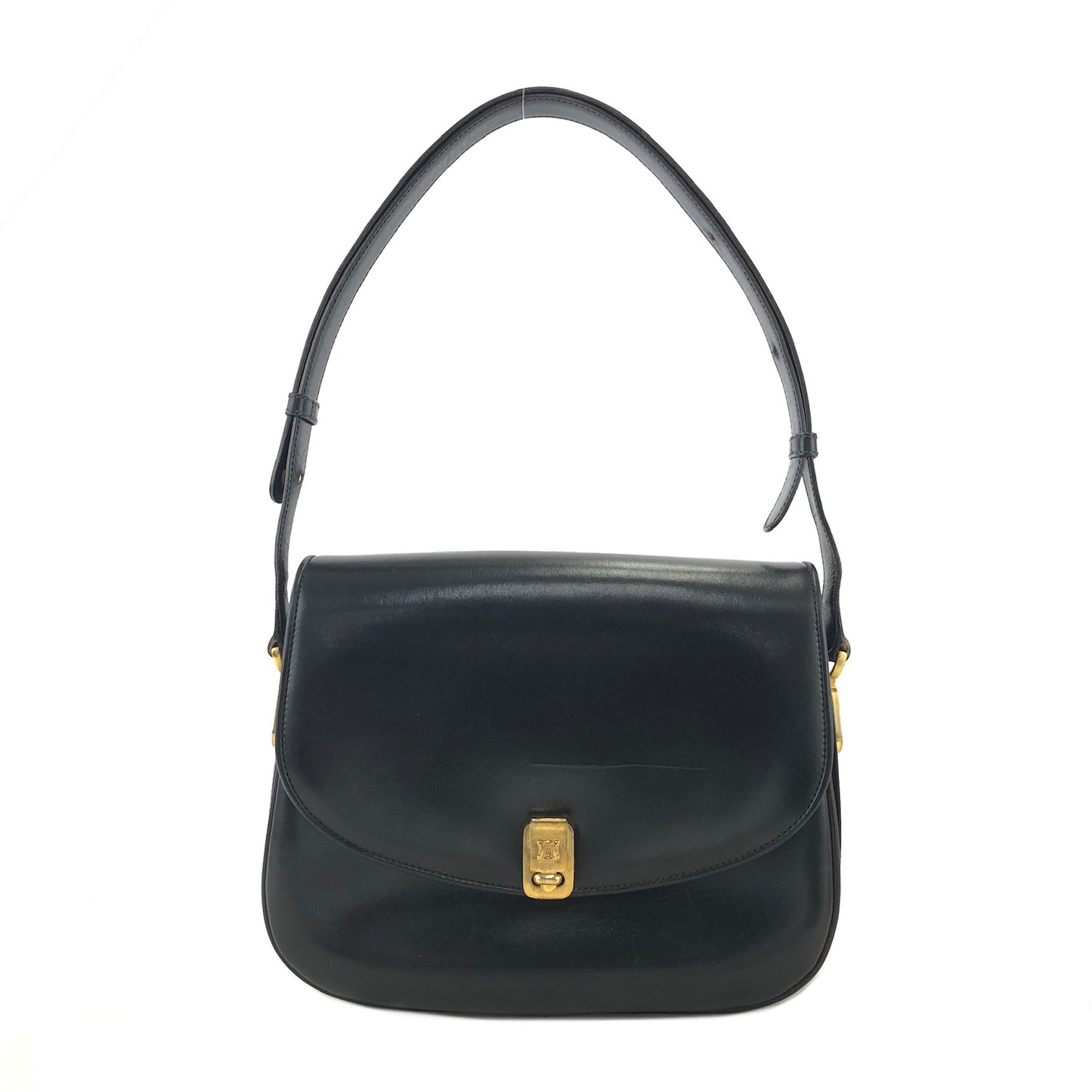 CELINE Triomphe Leather Two-way Handbag Shoulder bag Black Vintage eykfkf