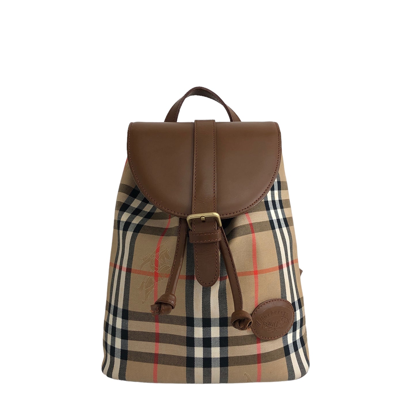 BURBERRY Classic Check Front Buckle Canvas Leather Backpack Beige Vintage x6idrn