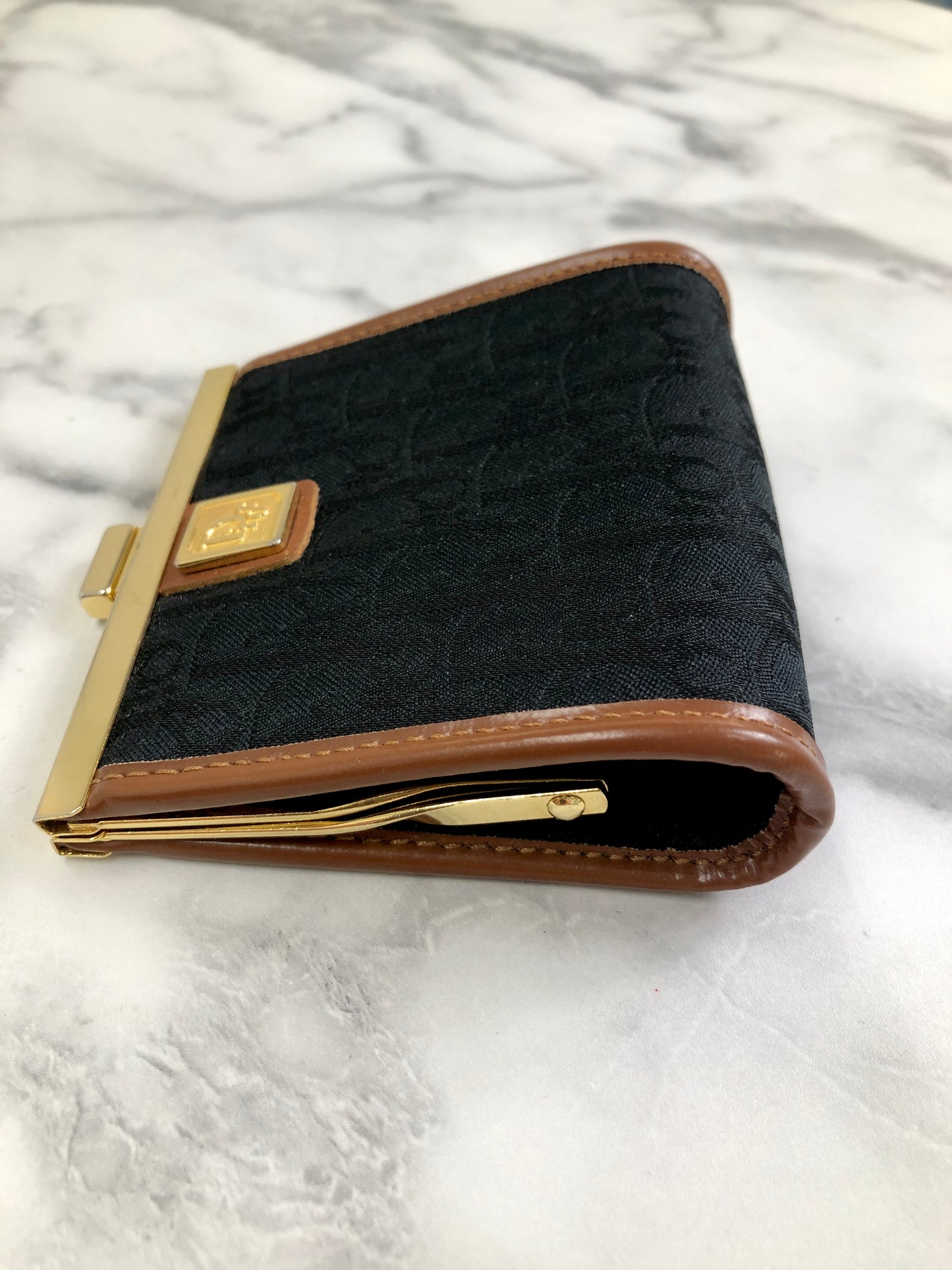 Christian Dior Trotter Logo Metal Clasp Jacquard Coin Purse Black Camel Vintage 5w6fms