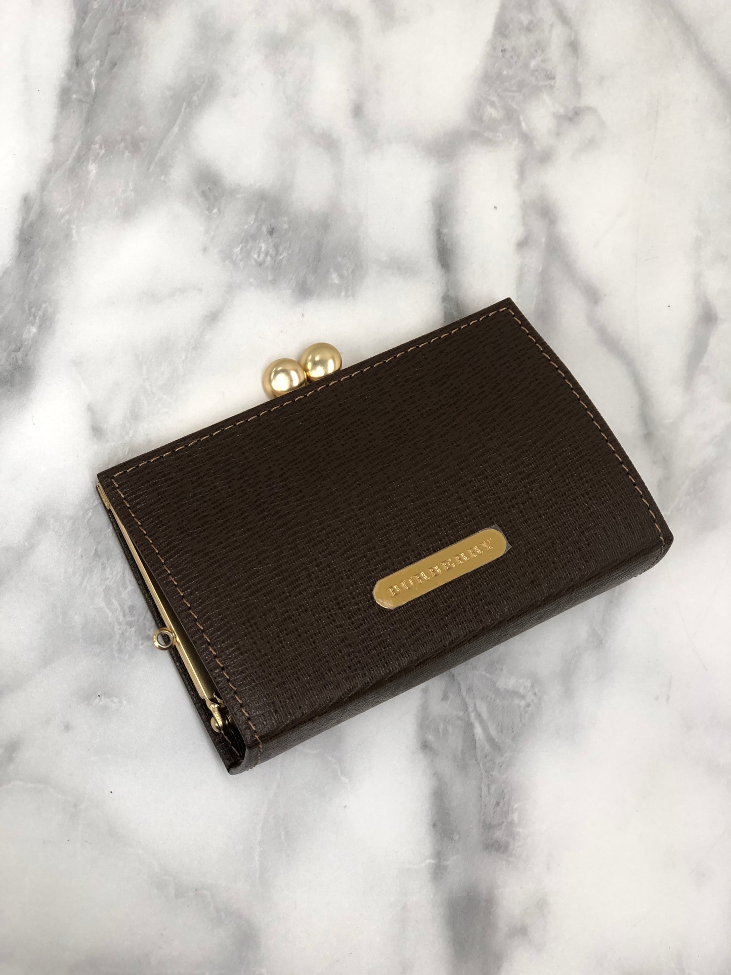 Burberry Logo Motif Leather Wallet Coin Purse Brown Vintage eim73c