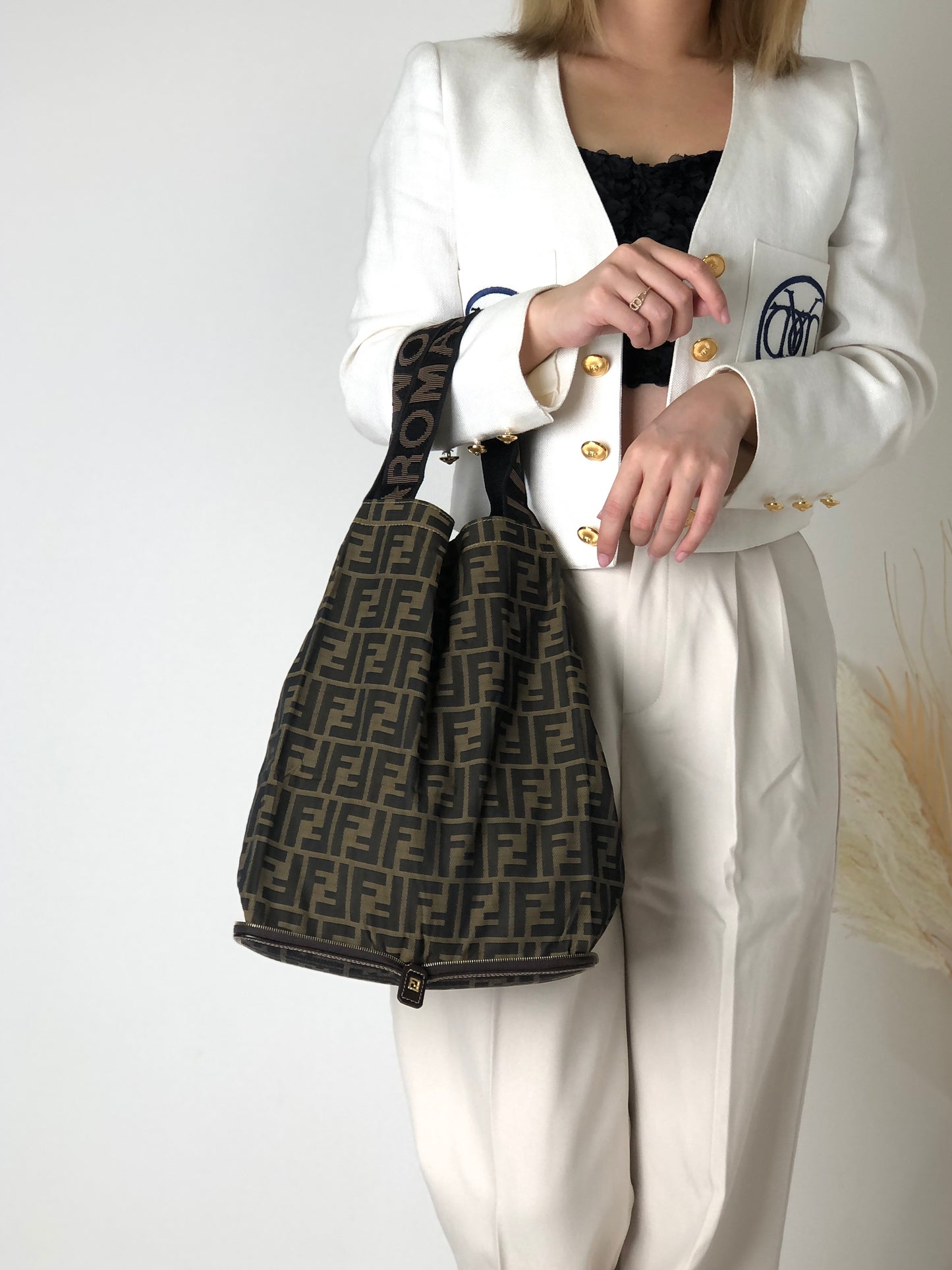 FENDI Zucca Jacquard Handbag Totebag Brown Vintage zpceha