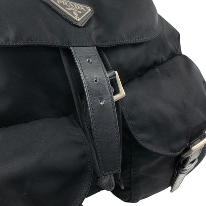 PRADA Tessuto Triangle Logo Front Buckle Backpack Black Vintage ku8tbi