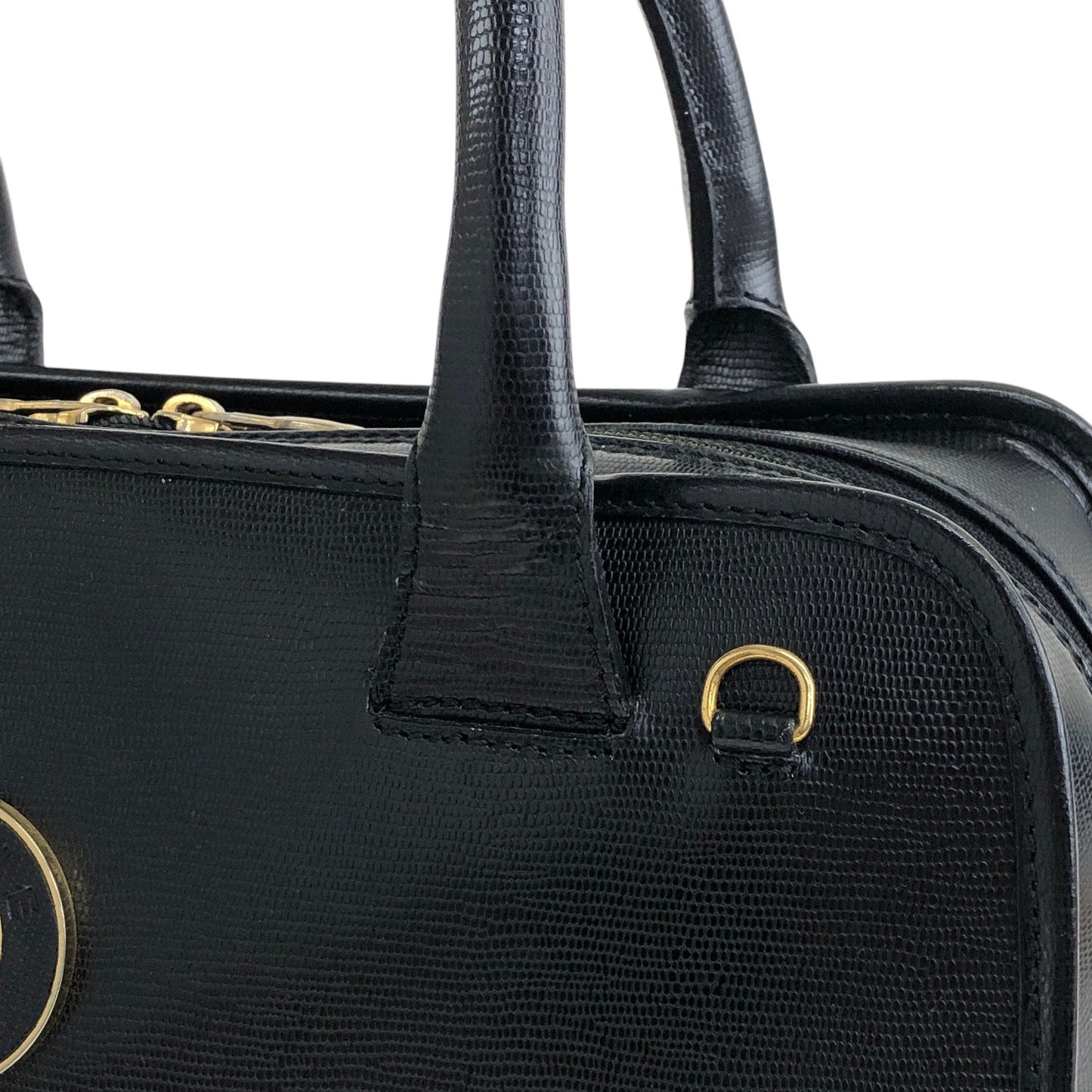 CELINE Circle Logo Handbag Boston bag Black Vintage sb46fs