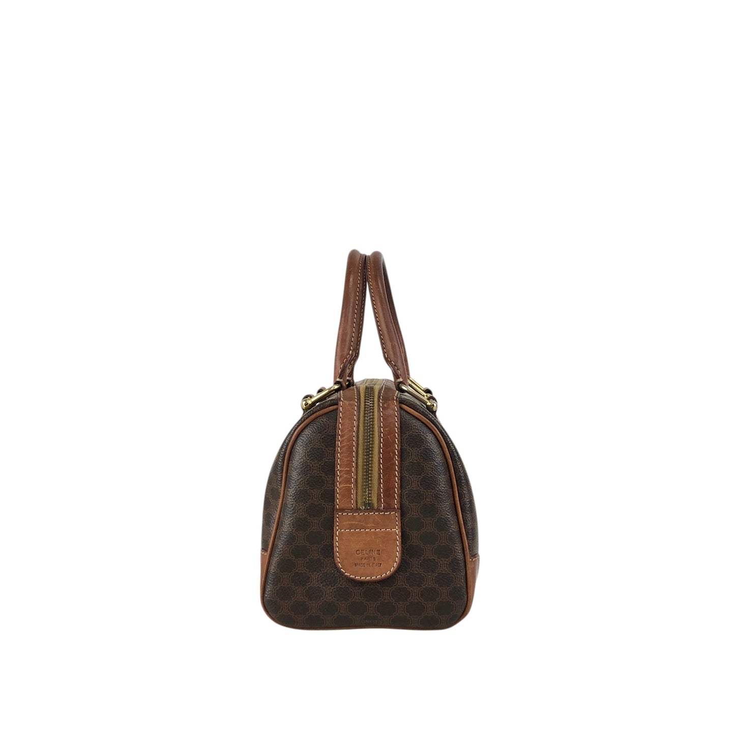 CELINE Macadam Blason Small Boston bag Handbag Brown Vintage ezay86
