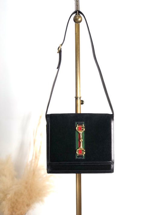 GUCCI Sherry Line Horse Bit Shoulder bag Black Vintage serjt6