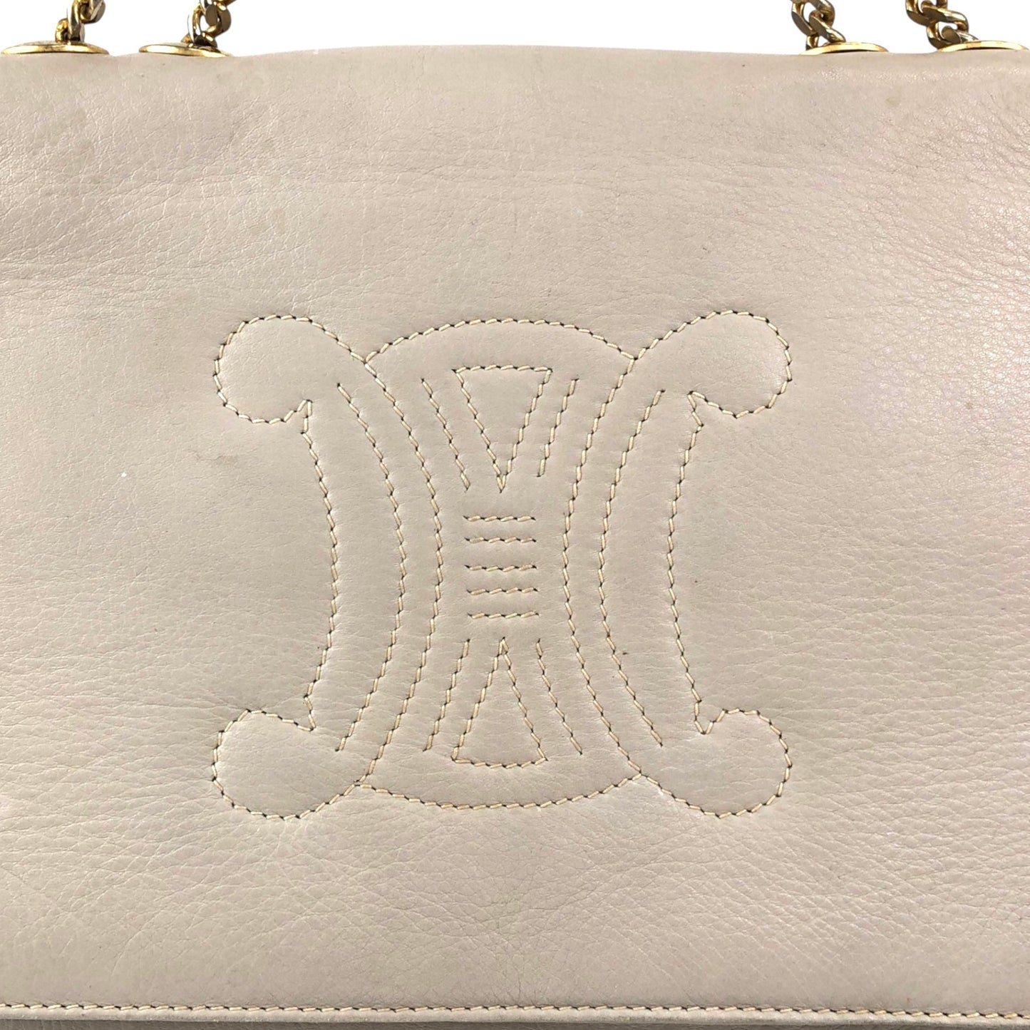 CELINE Triomphe Chain Shoulder bag Beige Vintage em4s7t