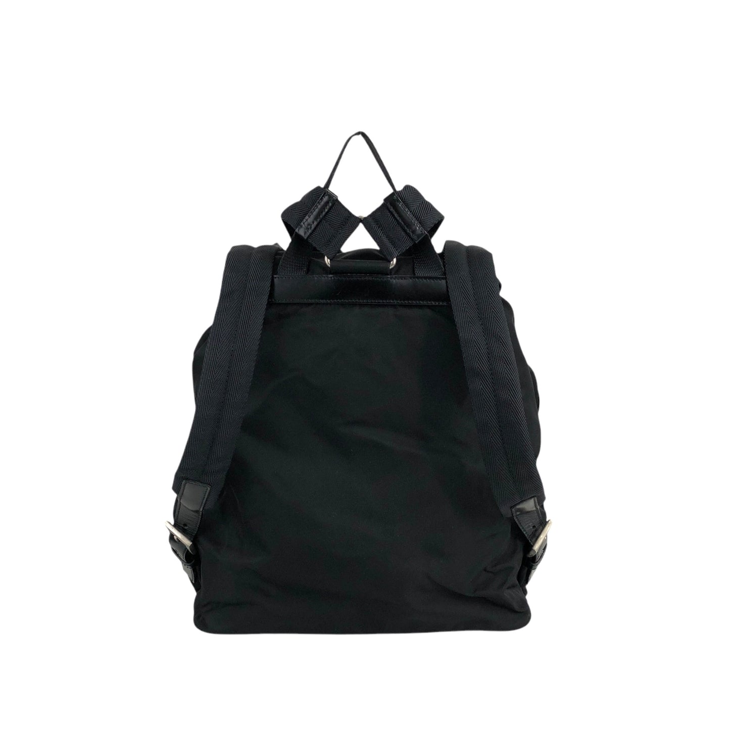 PRADA Tessuto Triangle Logo Front Buckle Backpack Black Vintage 554w4r