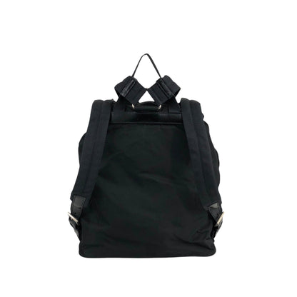 PRADA Tessuto Triangle Logo Front Buckle Backpack Black Vintage 554w4r