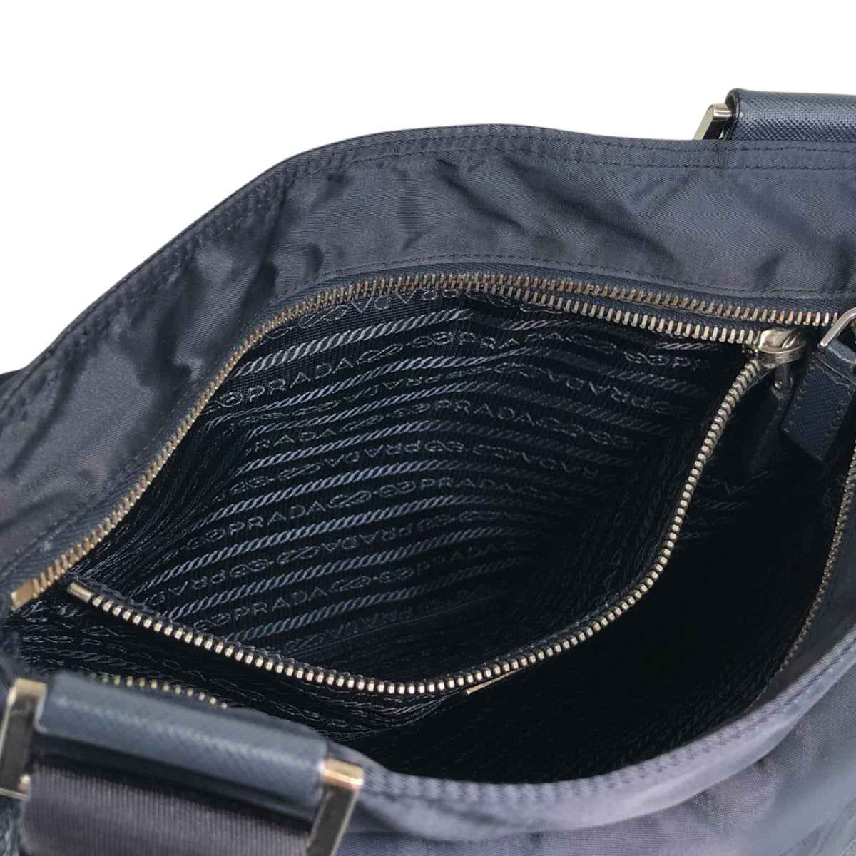 PRADA Logo Front Buckle Shoulder bag Navy Vintage eiigp4