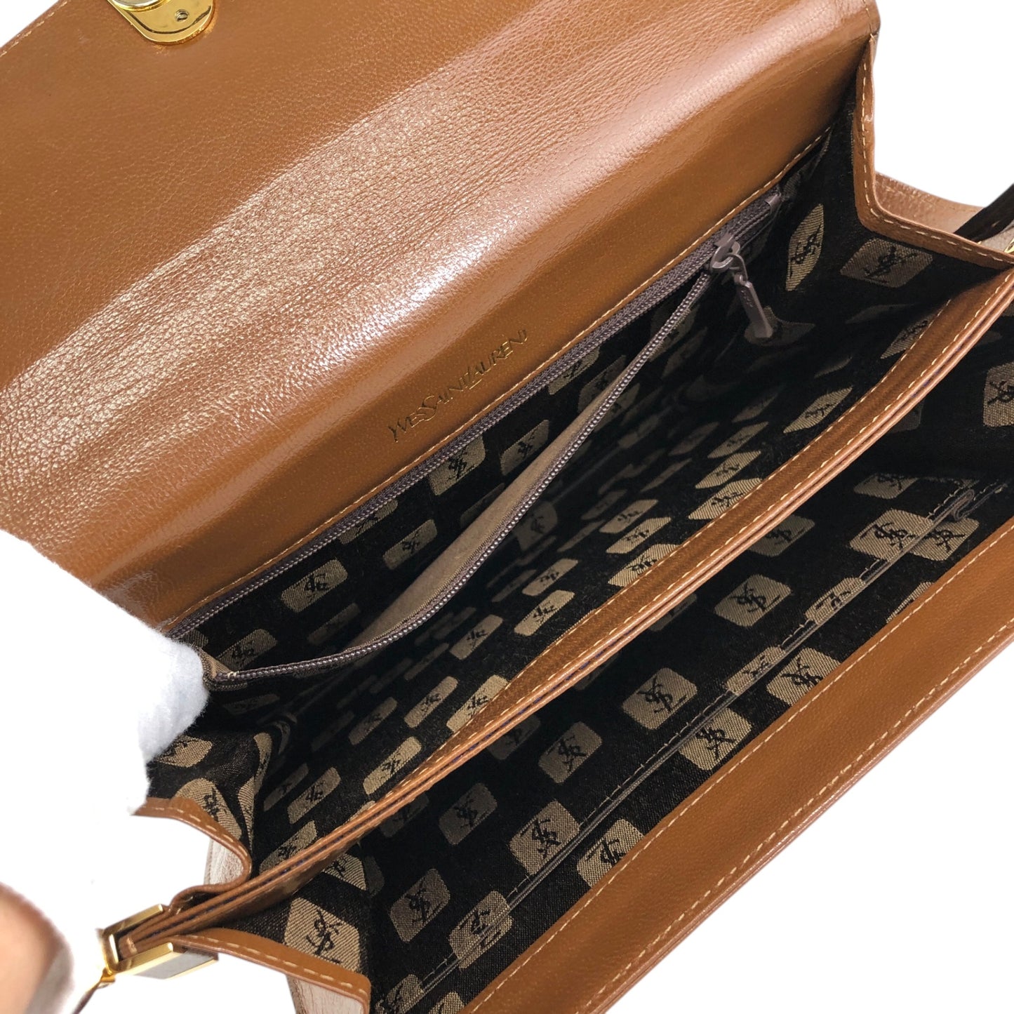 Yves Saint Laurent YSL Logo Handbag Shoulder bag Brown Vintage 2hmb86