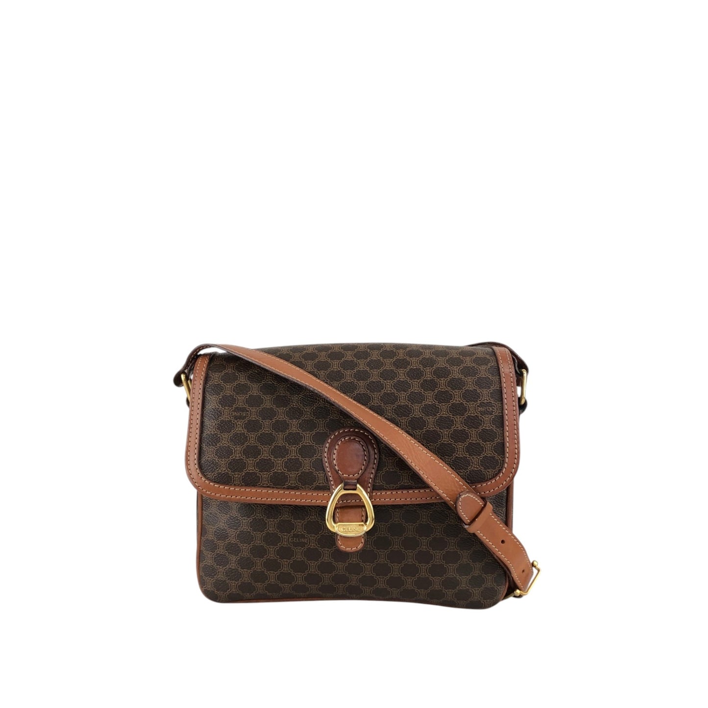 CELINE Macadam Horse Bit Shoulder bag Brown Vintage jcgk27