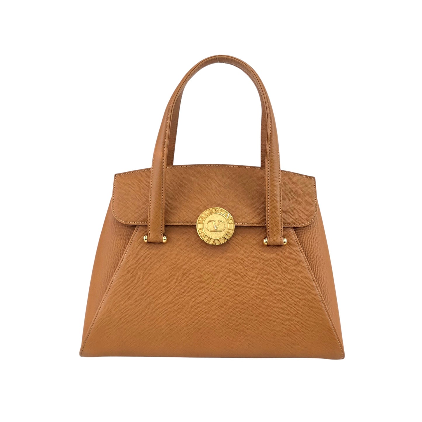 VALENTINO GARAVAN Medal Motif  Handbag Camel Vintage yg5ysc