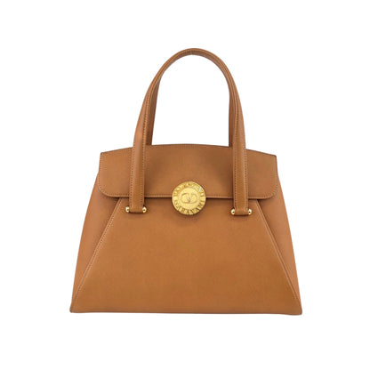 VALENTINO GARAVAN Medal Motif  Handbag Camel Vintage yg5ysc