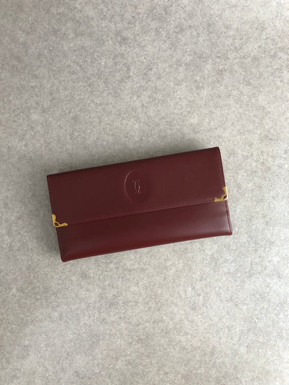 Cartier Logo Embossed Long Wallet Bordeaux Vintage shhgrp