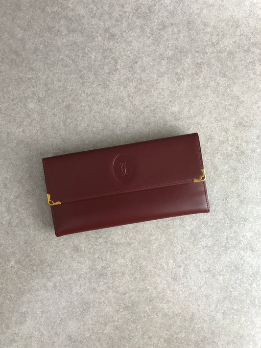 Cartier Logo Embossed Long Wallet Bordeaux Vintage shhgrp