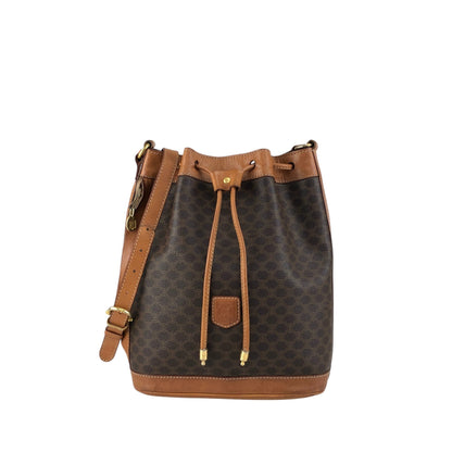 CELINE Macadam Blason Drawstring Shoulder bag Brown Vintage s6mkjn