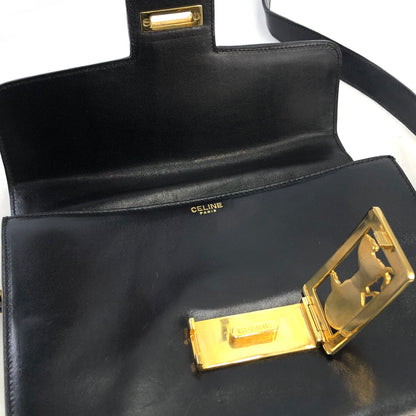 CELINE 馬車皮革肩背包 黑色 復古 8uzpzv 