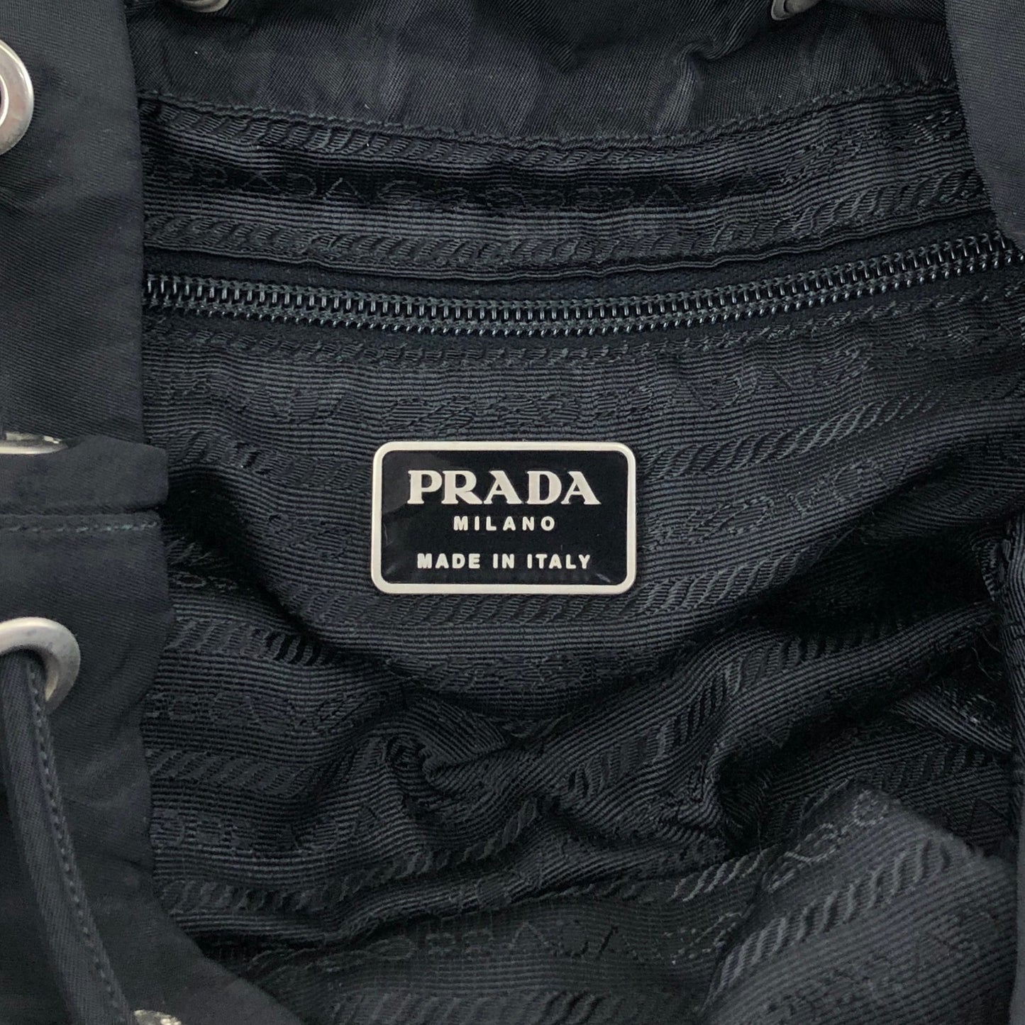 PRADA Tessuto Triangle Logo Front Buckle Backpack Black Vintage vwh35w