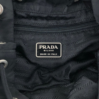 PRADA Tessuto Triangle Logo Front Buckle Backpack Black Vintage vwh35w