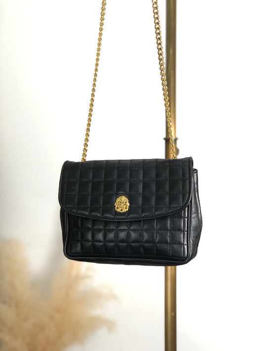 CELINE Blason Bias Stitch Chain Shoulder bag Black Vintage 5jizvf