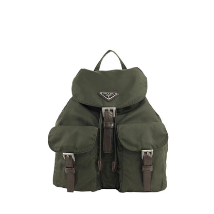 PRADA Triangle Logo Double Pocket Backpack khaki Vintage p3hihd