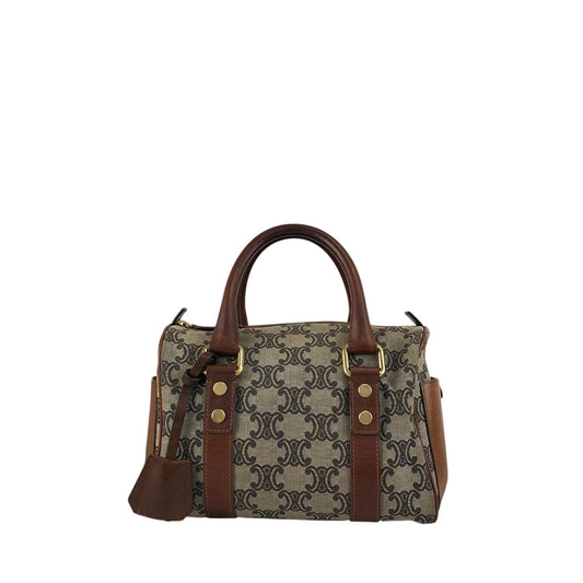 CELINE Triomphe Small Boston bag Handbag Brown Vintage 2j8imx