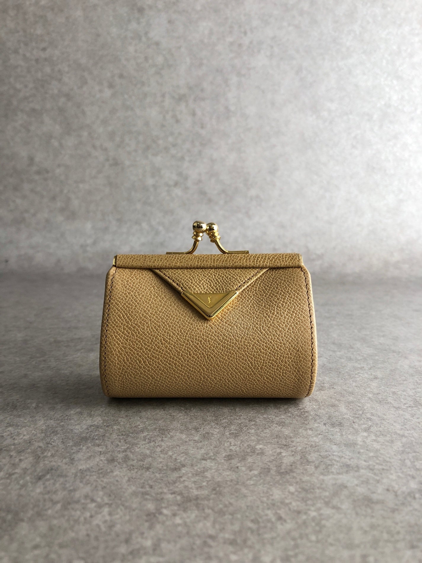 Yves Saint Laurent YSL Logo Metal Clasp Coin Purse Beige Vintage 6fj2nf