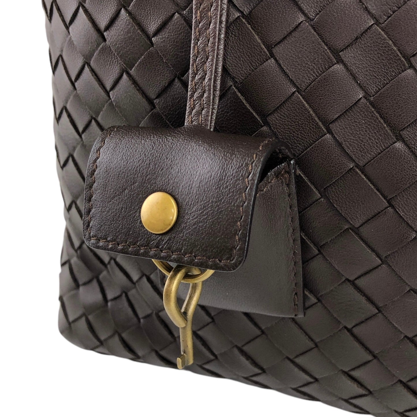Bottega Veneta Intrecciato Padlock Boston bag Handbag Brown Vintage 2knttm