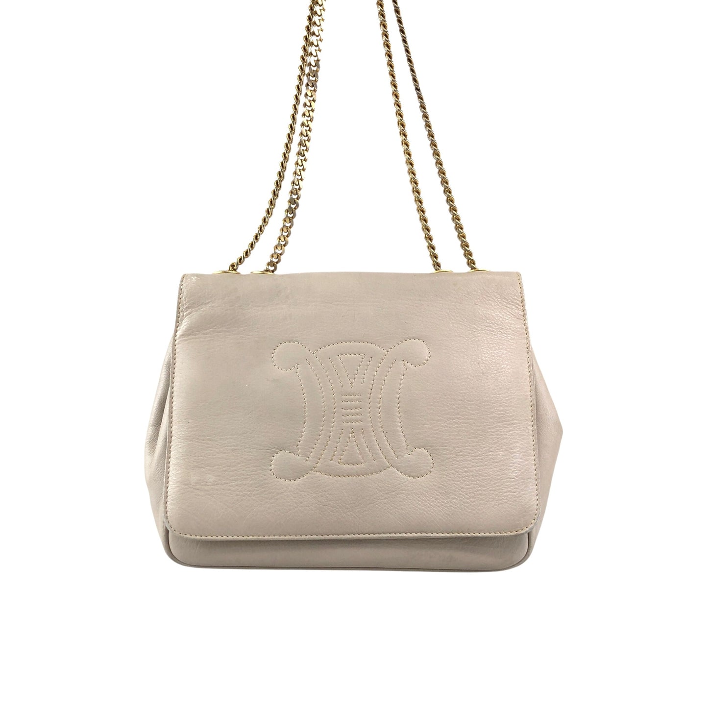 CELINE Triomphe Chain Shoulder bag Beige Vintage em4s7t