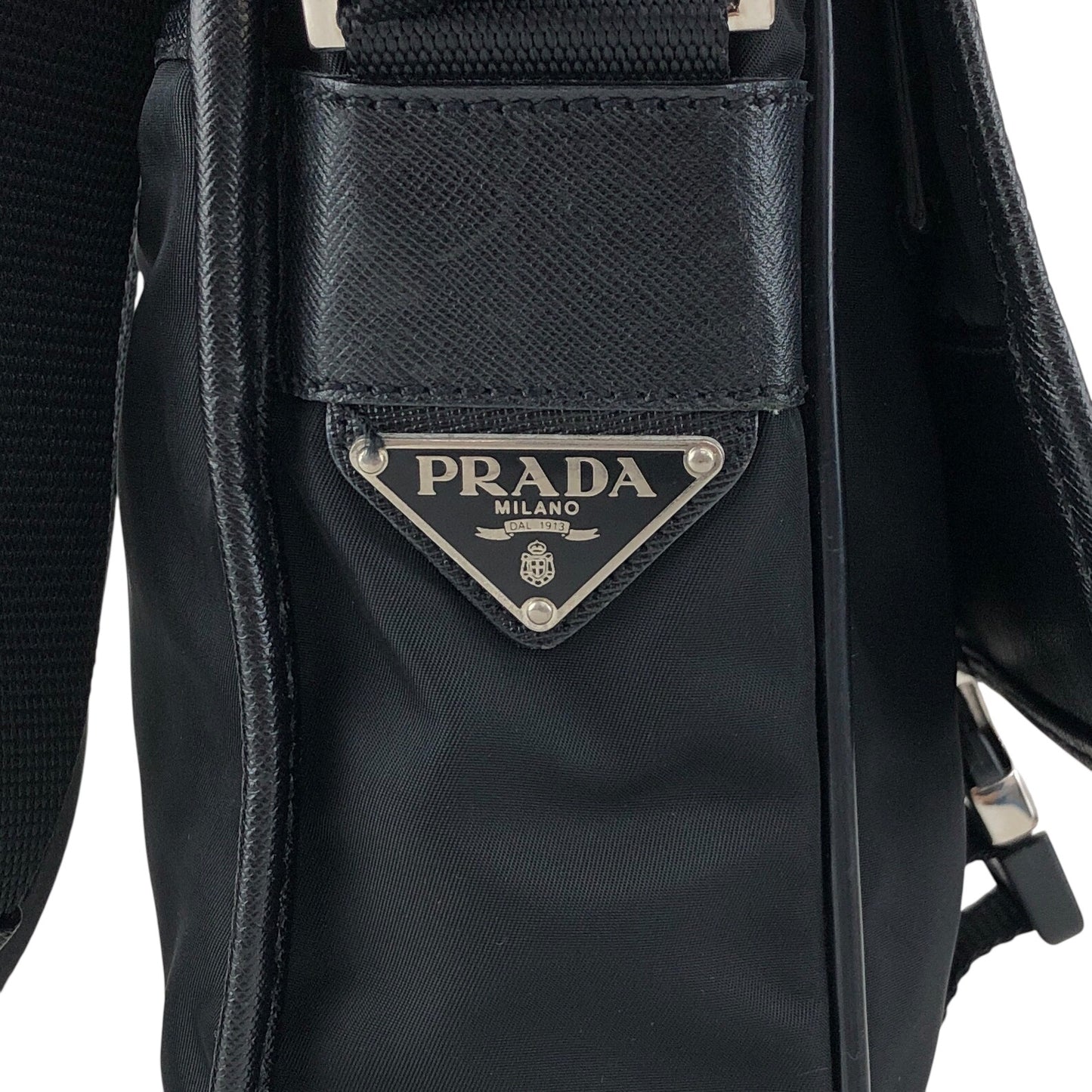 PRADA Tessuto Triangle Logo Front Buckle Shoulder bag Black Vintage 78def6