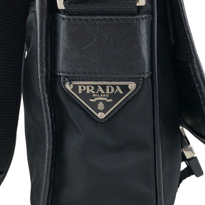 PRADA Tessuto Triangle Logo Front Buckle Shoulder bag Black Vintage 78def6