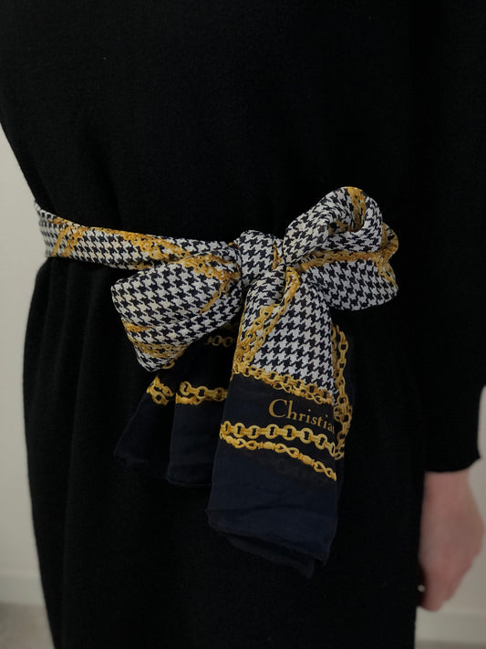 Christian Dior Scarf Black×White SILK100% Vintage hrv56r