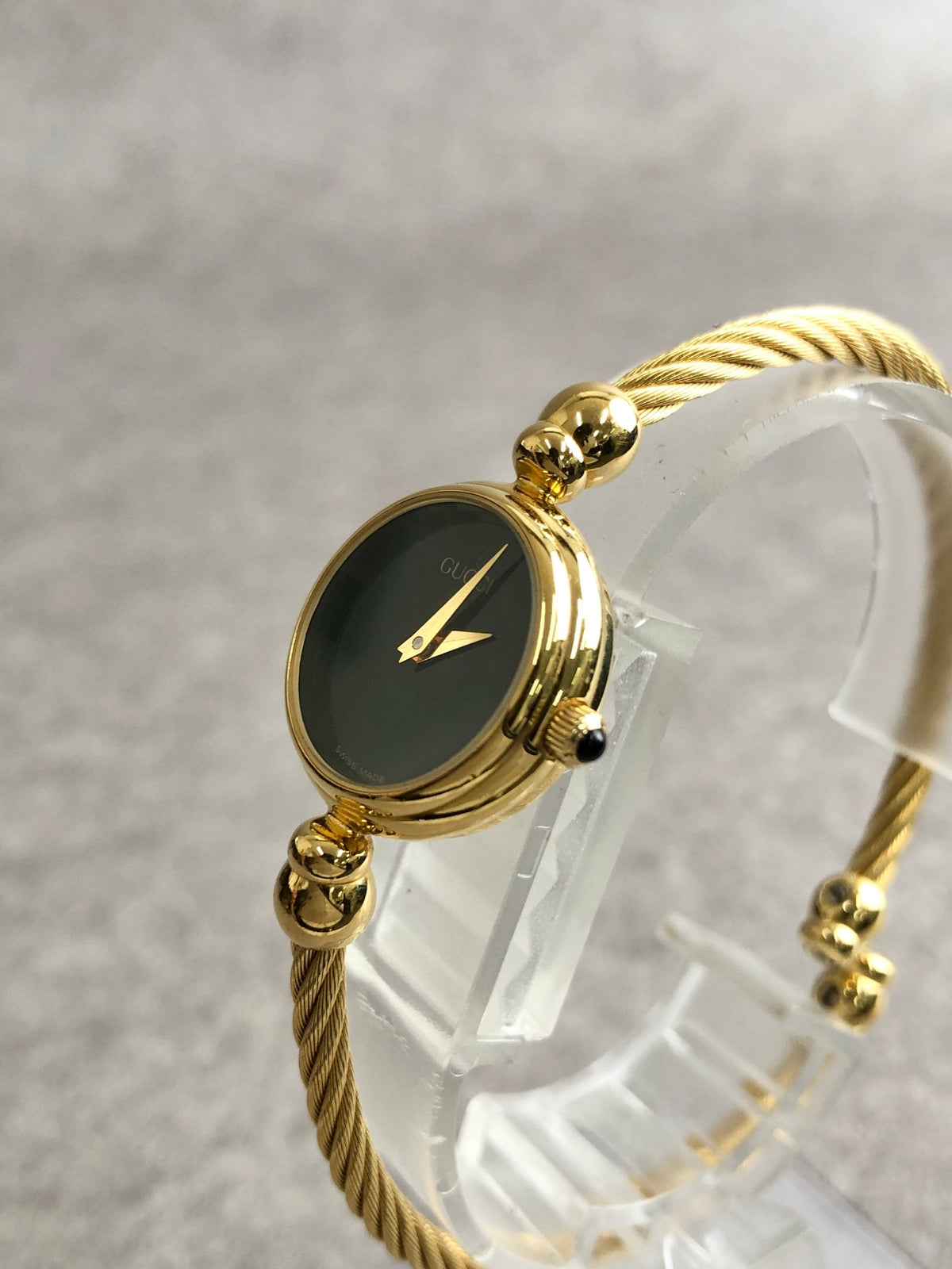 GUCCI Logo Bangle Quartz Watch Gold×Black 2700.2.L Vintage sjrskg