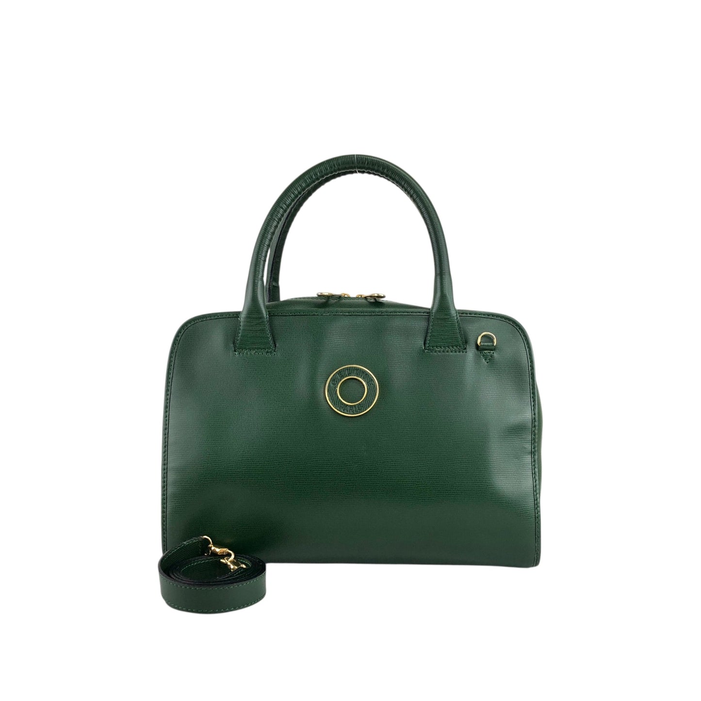 CELINE Circle Logo Two-way Handbag Shoulder bag Green Vintage 25jwbg