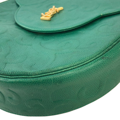 Yves Saint Laurent YSL Embossed Leather Crossbody Round Shoulder bag Green Vintage x7hcn4