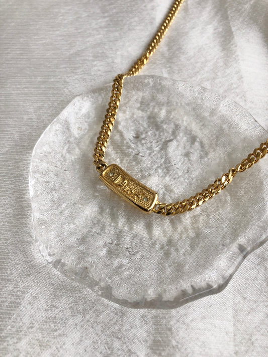 Christian Dior Logo Necklace Gold Vintage mmzdp3