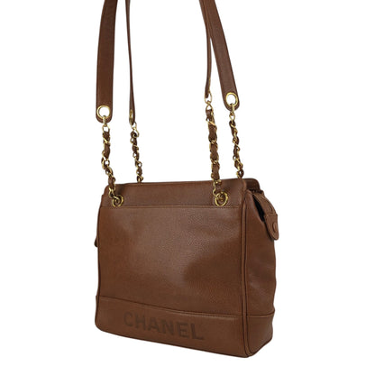 CHANEL Logo Shoulder bag Brown Vintage xufczz