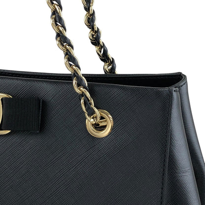 Salvatore Ferragamo Vala Ribbon Chain Totebag Black Vintage p52xmz