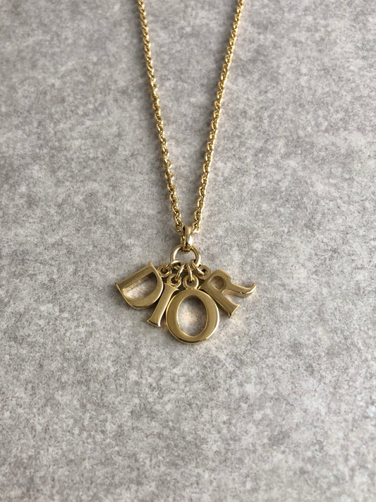 Christian Dior Logo Charm Necklace Gold Vintage xea6cx