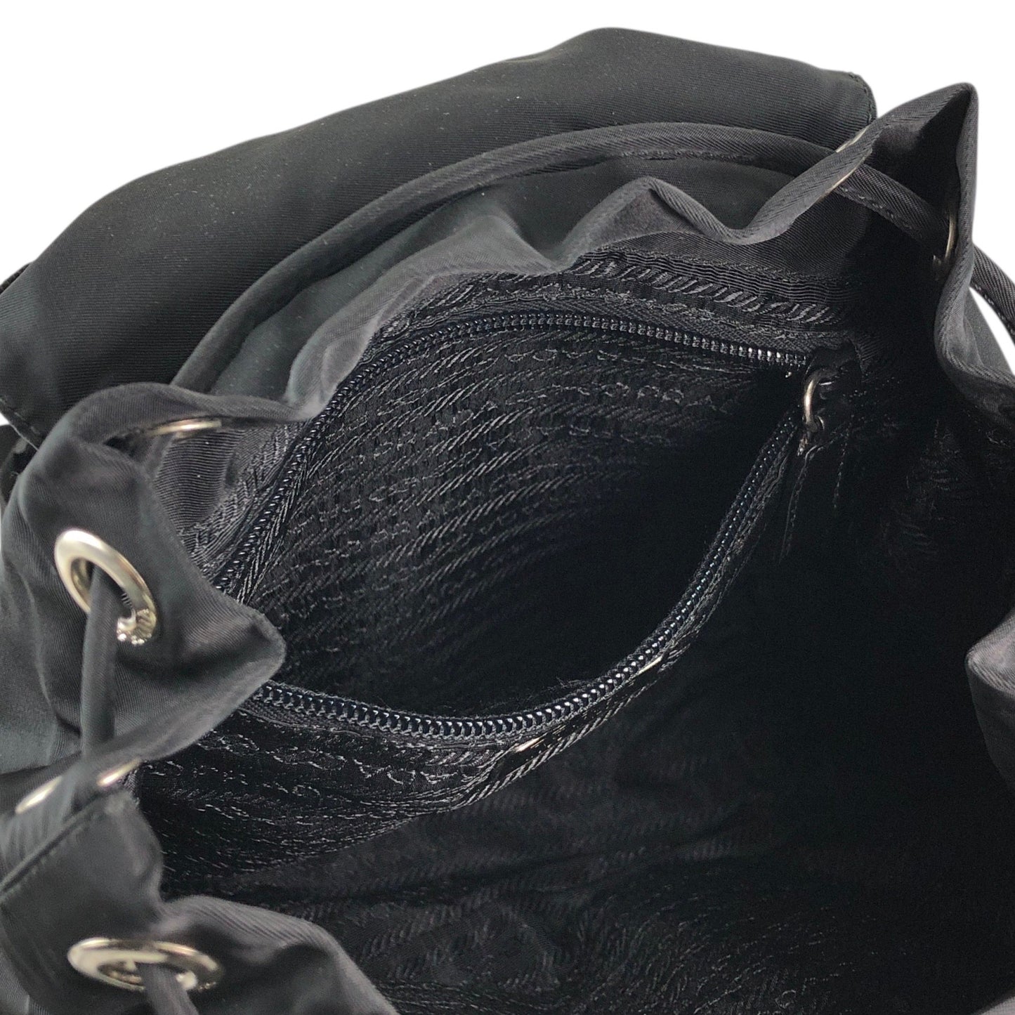 PRADA Tessuto Triangle Logo Double Pocket Backpack Black Vintage 5emm2a