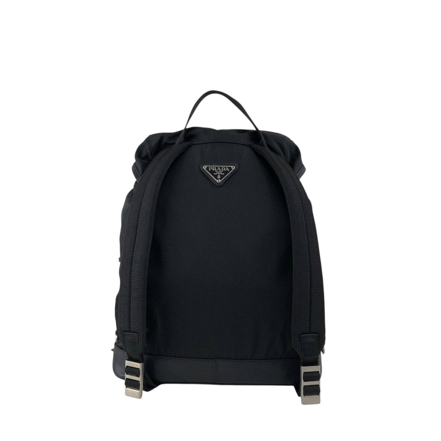 PRADA Tessuto Triangle Logo Front Buckle Double Pocket  Backpack Black Vintage ept4gf
