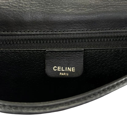 CELINE Front Buckle Shoulder bag Black×Brown Vintage 8seizv