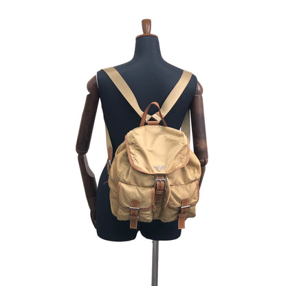 PRADA Triangle Logo Double Pocket Backpack Beige Vintage v5h7mi