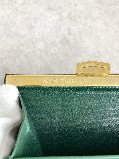 Yves Saint Laurent 金屬扣環折疊錢包 綠色復古 pk8u8c