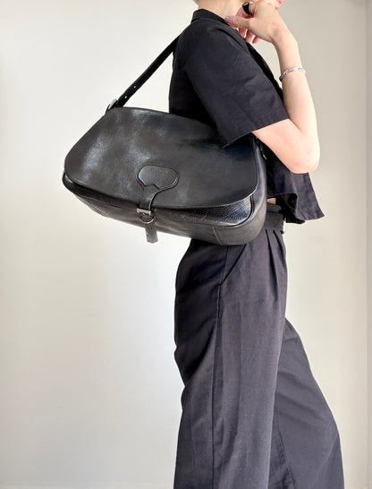PRADA Logo Front Buckle Shoulder bag Hobobag Black Vintage m5w8bc